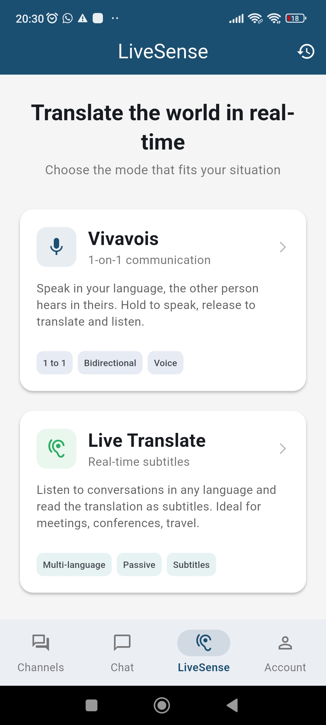 LiveSense real-time interpreter